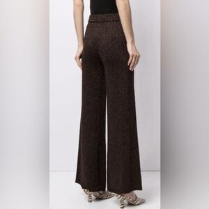 Staud Pants Brown Daisy Glitter Knit Stretch Flare Leg Size L (g8)